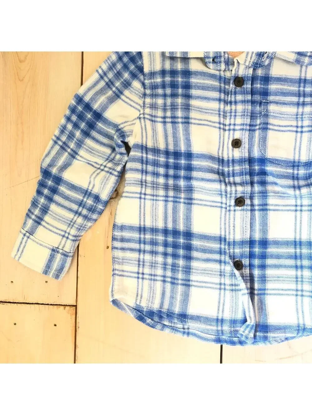 Cat & Jack NWT Toddler Boy Blue White Plaid Flannel Button Down Shirt 2T